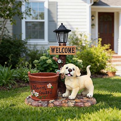 KWPZQEB Welcome Dogs Solar Planter Decor for Outdoor Garden, Yard