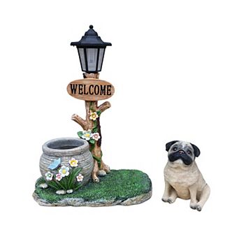 KWPZQEB Welcome Dogs Solar Planter Decor for Outdoor Garden, Yard