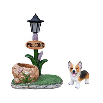 KWPZQEB Welcome Dogs Solar Planter Decor for Outdoor Garden, Yard