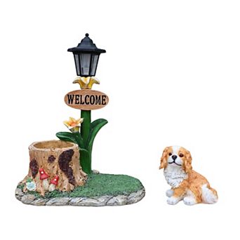 KWPZQEB Welcome Dogs Solar Planter Decor for Outdoor Garden, Yard