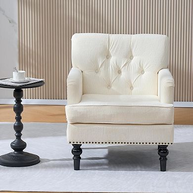 Mid-Century Accent Armchair with Button Upholstery and Studded Trim