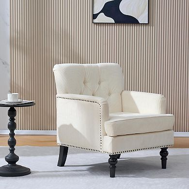 Mid-Century Accent Armchair with Button Upholstery and Studded Trim
