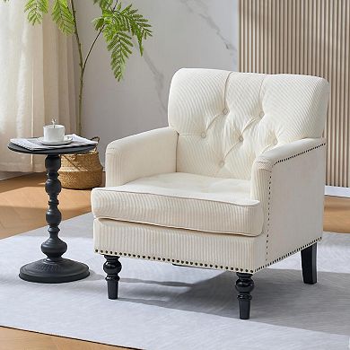 Mid-Century Accent Armchair with Button Upholstery and Studded Trim