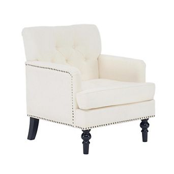 Mid-Century Accent Armchair with Button Upholstery and Studded Trim