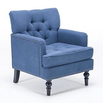 Mid-Century Accent Armchair with Button Upholstery and Studded Trim