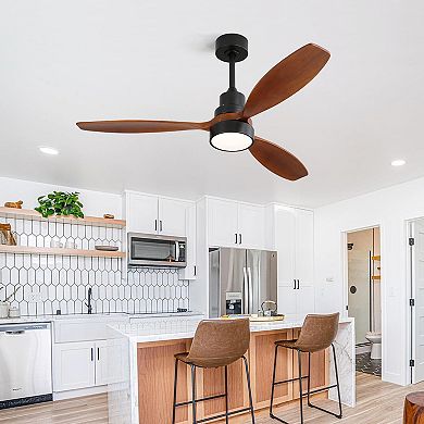 Circuit Terra 52 Inch Integrated LED Ceiling Fan with Light Solid Wood Blades 6 Speeds