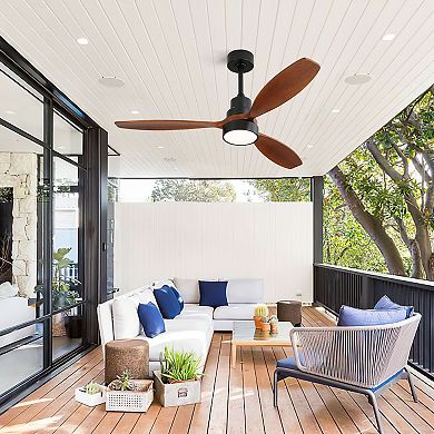 Circuit Terra 52 Inch Integrated LED Ceiling Fan with Light Solid Wood Blades 6 Speeds