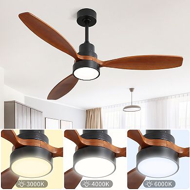 Circuit Terra 52 Inch Integrated LED Ceiling Fan with Light Solid Wood Blades 6 Speeds