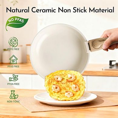 Ceramic Nonstick Cookware Set 10-Pc, Non-Toxic, Detachable Handles, Induction Safe
