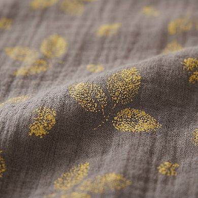 4-Piece Cotton Bedding Set with Leaf Print Duvet Cover, Pillowcases, and Flat Sheet
