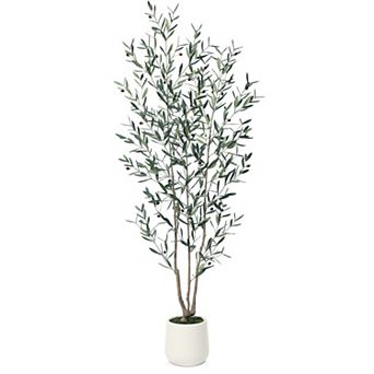 VeriNatural Artificial Olive Tree with White Plastic Pot, Pre-Potted Fake Olive Plant for Home Decor