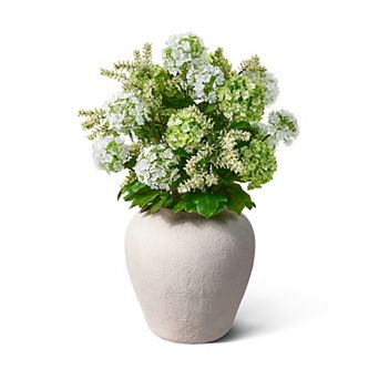 VeriNatural 24 in Artificial Floral Arrangement in Handcrafted Ceramic Vase, Fake Desktop Home Décor