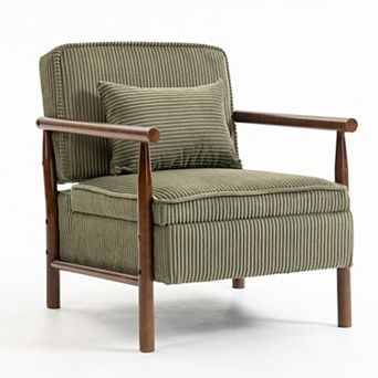 KWPZQEB Mid Century Modern Accent Chair, Wood Frame Armchair with Upholstered for Bedroom,Sunroom