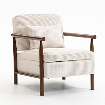 KWPZQEB Mid Century Modern Accent Chair, Wood Frame Armchair with Upholstered for Bedroom,Sunroom