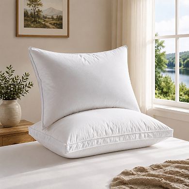 Unikome High Loft Goose Down Pillow Set of 2, Cotton Shell Firm Support Bed Pillows