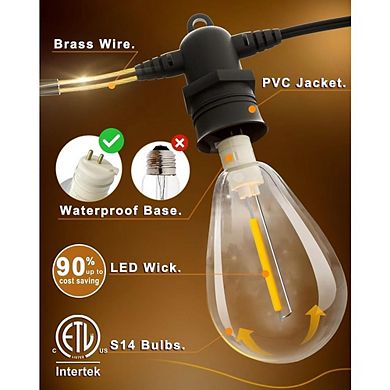 Outdoor LED String Lights, Waterproof Dimmable Shatterproof Patio Bulb Lights