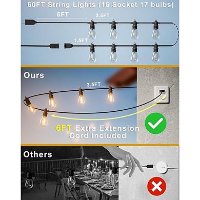 Outdoor LED String Lights, Waterproof Dimmable Shatterproof Patio Bulb Lights