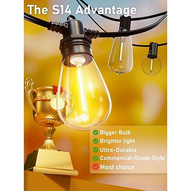 Outdoor LED String Lights, Waterproof Dimmable Shatterproof Patio Bulb Lights