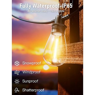 Outdoor LED String Lights, Waterproof Dimmable Shatterproof Patio Bulb Lights