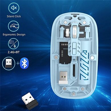 Dual Mode Transparent Wireless Mouse - 2.4G & Bluetooth, Adjustable DPI,Rechargeable Ergonomic Mouse