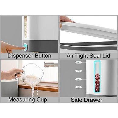 Airtight Rice Dispenser with Measuring Cup, Moisture-Proof Storage