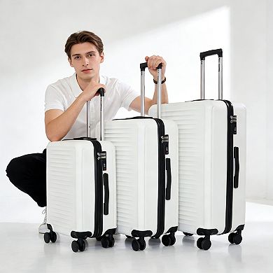 KWPZQEB 3-Piece Hard Shell Luggage Set with Spinner Wheels & Password Locks, 20"/24"/28"
