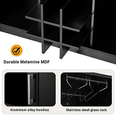 Lufeiya 47.2" Wine Bar Cabinet with Foldable Tabletop, Power Outlet, Wine Rack, Glass Holder