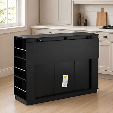 Lufeiya 47.2" Wine Bar Cabinet with Foldable Tabletop, Power Outlet, Wine Rack, Glass Holder