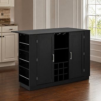 Lufeiya 47.2" Wine Bar Cabinet with Foldable Tabletop, Power Outlet, Wine Rack, Glass Holder