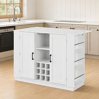 Lufeiya 47.2" Wine Bar Cabinet with Foldable Tabletop, Power Outlet, Wine Rack, Glass Holder