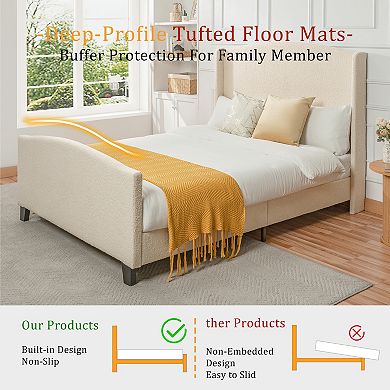 KWPZQEB Teddy Velvet Upholstered Bed Frame with Headboard & 12 Slat Support, No Box Spring Needed