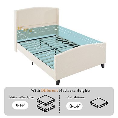 KWPZQEB Teddy Velvet Upholstered Bed Frame with Headboard & 12 Slat Support, No Box Spring Needed