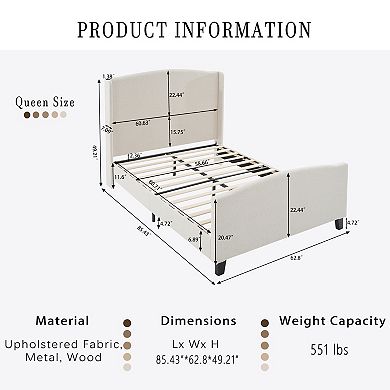 KWPZQEB Teddy Velvet Upholstered Bed Frame with Headboard & 12 Slat Support, No Box Spring Needed