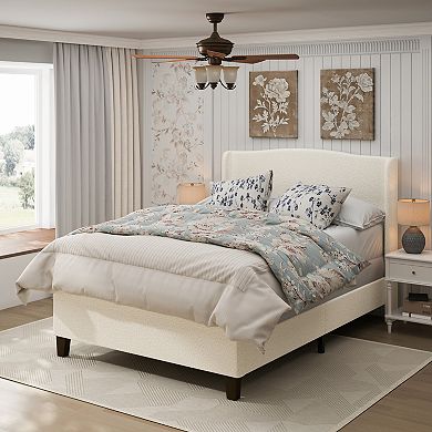 KWPZQEB Teddy Velvet Upholstered Bed Frame with Headboard & 12 Slat Support, No Box Spring Needed