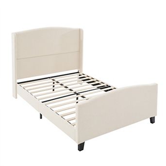 KWPZQEB Teddy Velvet Upholstered Bed Frame with Headboard & 12 Slat Support, No Box Spring Needed