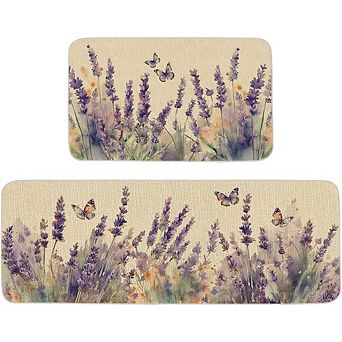 Floral Kitchen Mat Set Non Slip Rubber Backing Floor Sink Runner Rugs
