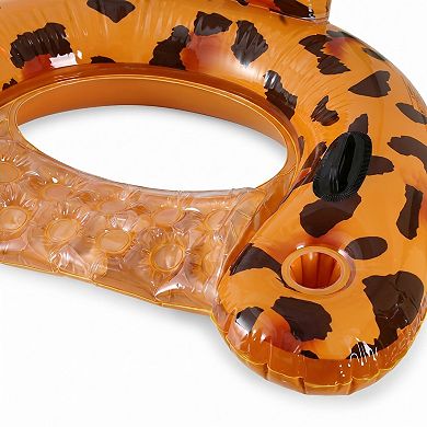 Cow Print Inflatable Pool Float Lounge Chair with Headrest Cup Holder and Handles Durable PVC Float