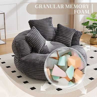 Oversized Corduroy Bean Bag Sofa with Armrest and 3 Pillows