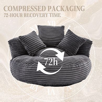 Oversized Corduroy Bean Bag Sofa with Armrest and 3 Pillows