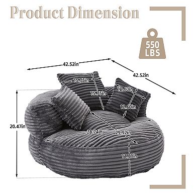 Oversized Corduroy Bean Bag Sofa with Armrest and 3 Pillows