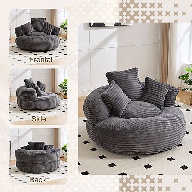 Oversized Corduroy Bean Bag Sofa with Armrest and 3 Pillows