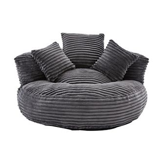 Oversized Corduroy Bean Bag Sofa with Armrest and 3 Pillows