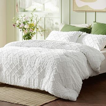 Boho Tufted Comforter Set, Soft Fluffy All-Season Farmhouse Bedding with Pillow Shams