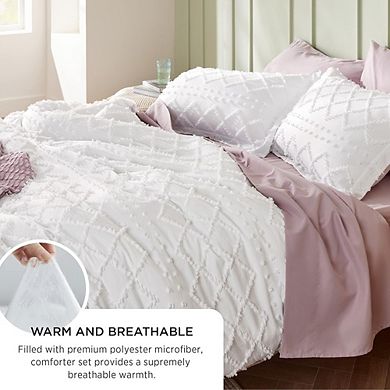Boho Tufted Comforter Set, Soft Fluffy All-Season Farmhouse Bedding with Pillow Shams