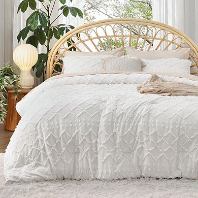 Boho Tufted Comforter Set, Soft Fluffy All-Season Farmhouse Bedding with Pillow Shams