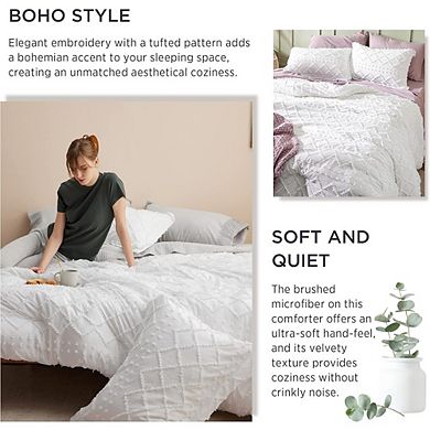 Boho Tufted Comforter Set, Soft Fluffy All-Season Farmhouse Bedding with Pillow Shams
