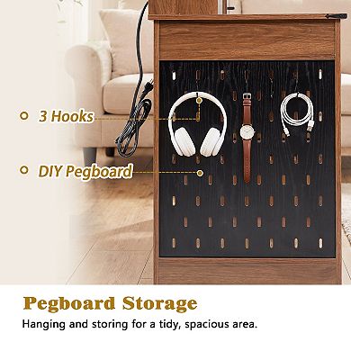 KWPZQEB 55" Farmhouse Barn Door Office Desk with Storage Cabinet & Charging Station, Pegboard
