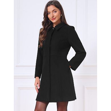 Women's Winter Pea Coats Elegant Single Breasted Point Collar Long Sleeve Mid Office Outerwear