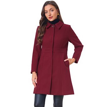 Women's Winter Pea Coats Elegant Single Breasted Point Collar Long Sleeve Mid Office Outerwear
