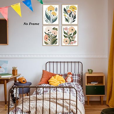 Boho Floral Abstract Wall Art Print Set of 4 Minimalist Home Decor